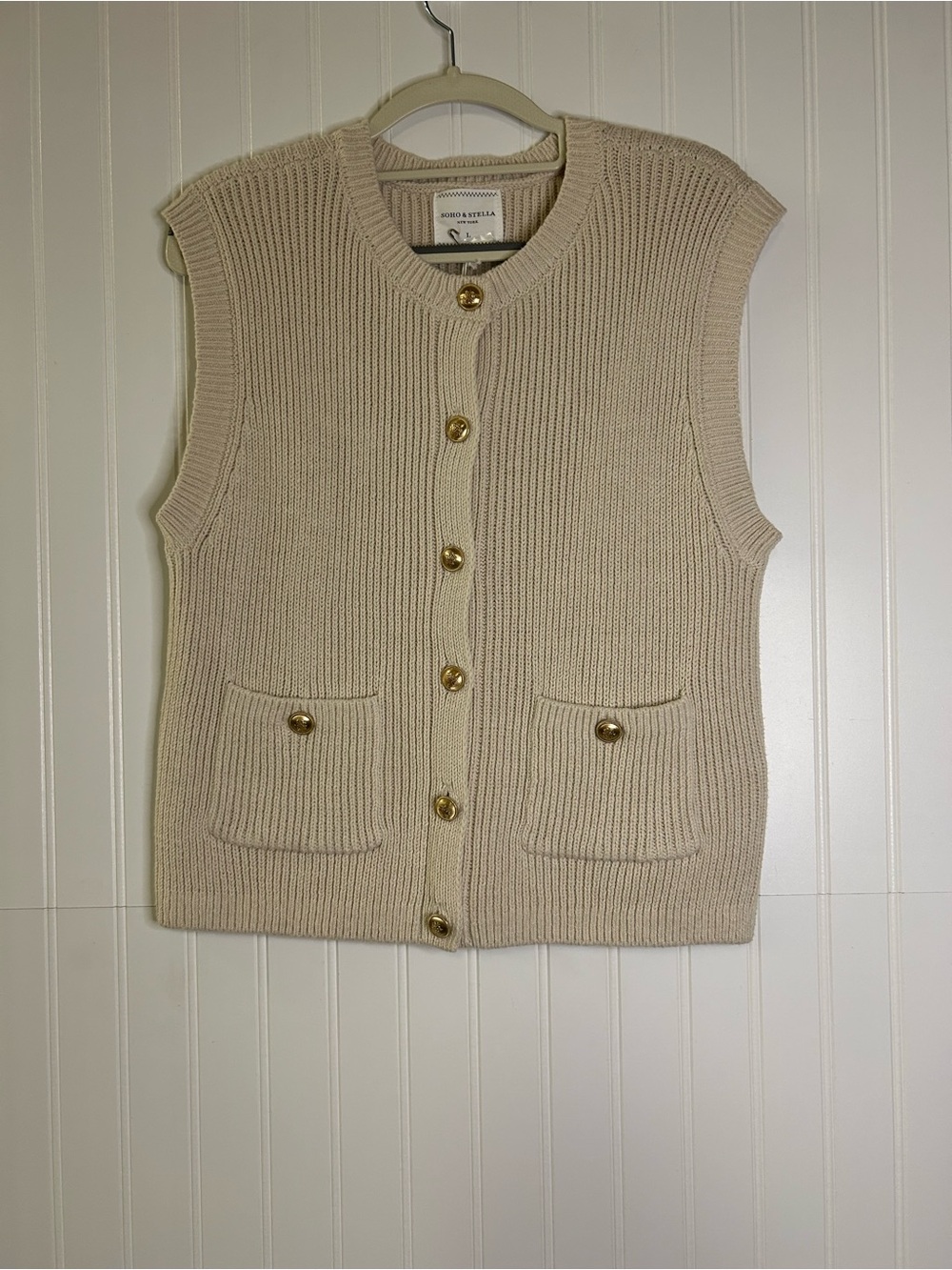 NWT Soho & Stella Sleeveless Ribbed Button-Front Sweater Vest Size Large